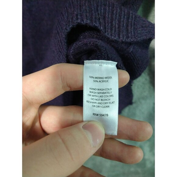 Tahari Sweater Womens Medium Purple Merino Wool Blend Cowl Neck Pullover - Picture 6 of 7